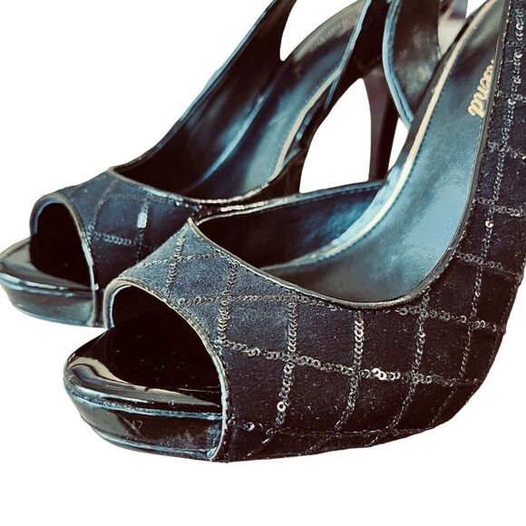 Lulu Townsend Black Sequins Open Toe Pumps Size 7.5 - Picture 2 of 9